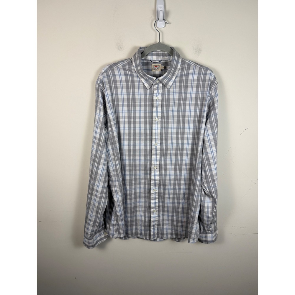 Faherty Movement Plaid Button Down Shirt XL Grey Blue Supima Blend MWC0081